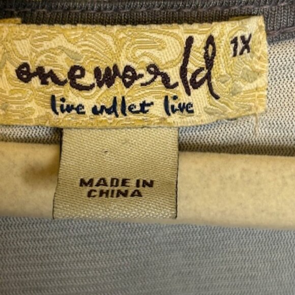 One World Blouse Women's Size 1X Tie Dye Abstract Goth Tunic Black Gray - Picture 3 of 4